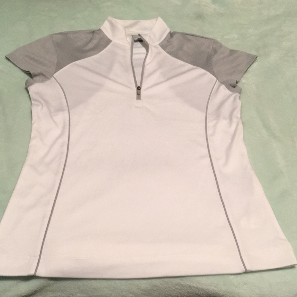 Callaway White and Light Gray Short Sleeve Zip Golf Top